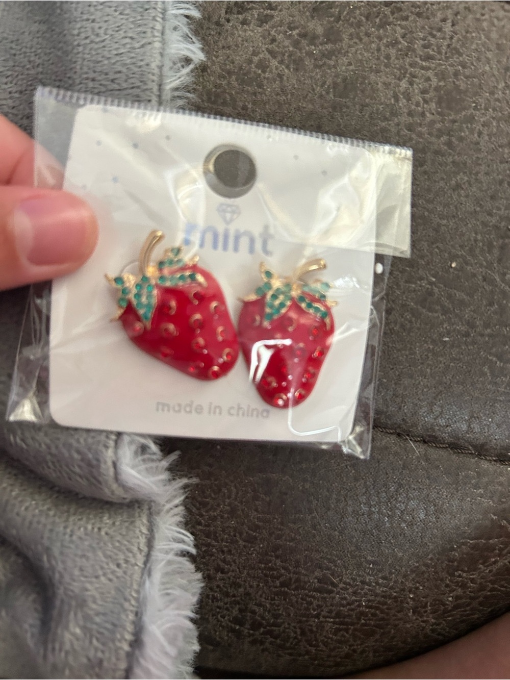 4/$50 Red Strawberry Enamel Stud Earrings